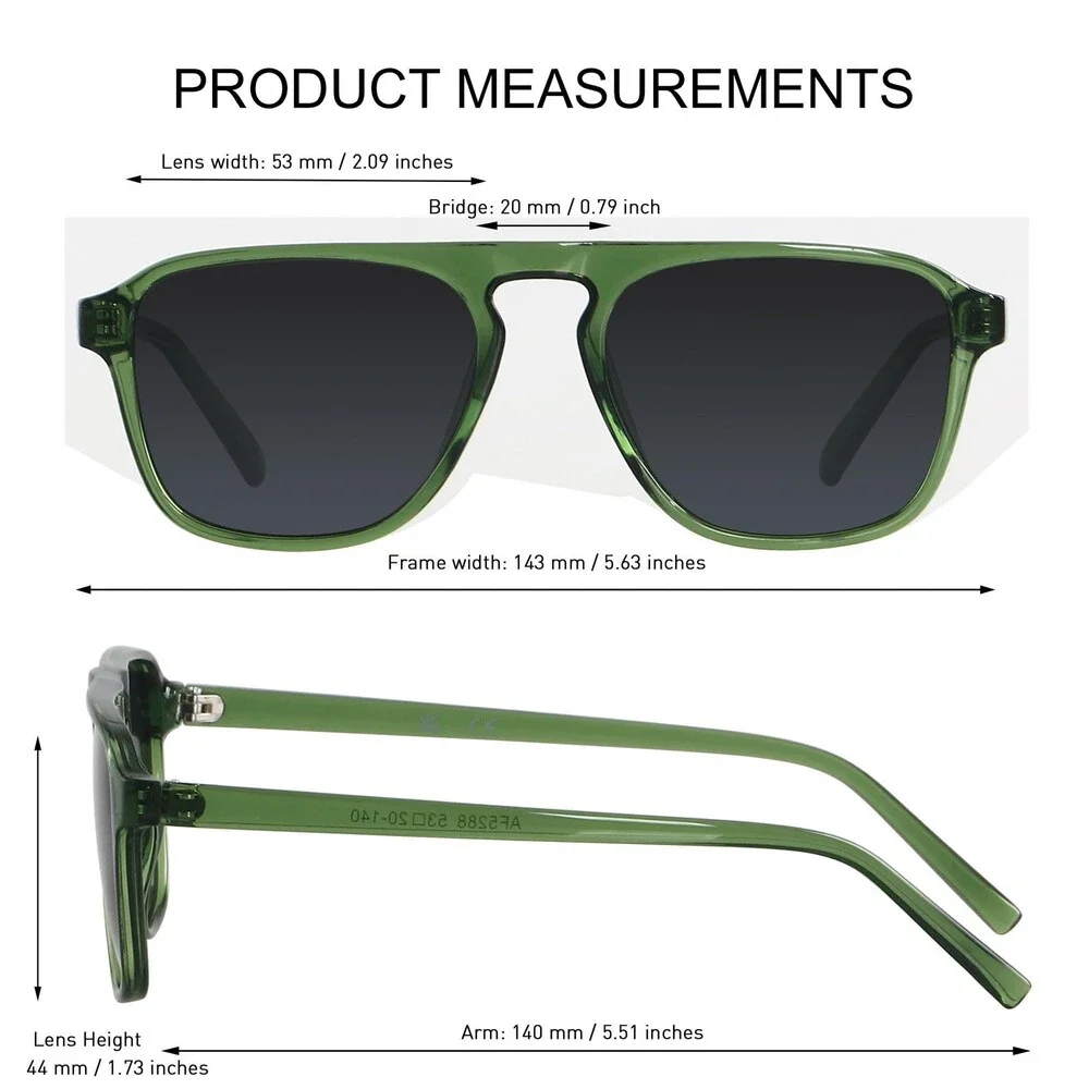 ANDWOOD Men's Green Square Aviator Sunglasses Polarized UV Protection Sun GREEN